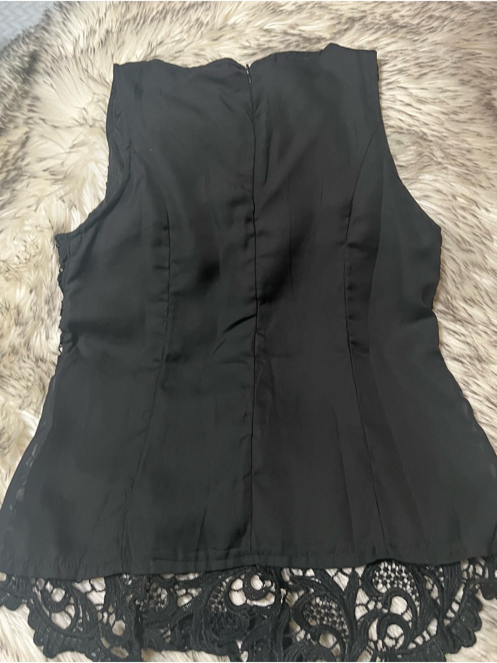 Sleeveless Black Lace-Hem Women's Top